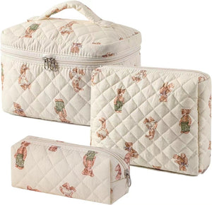 Floral Quilted Travel Cosmetic Bag – Light blue flowers