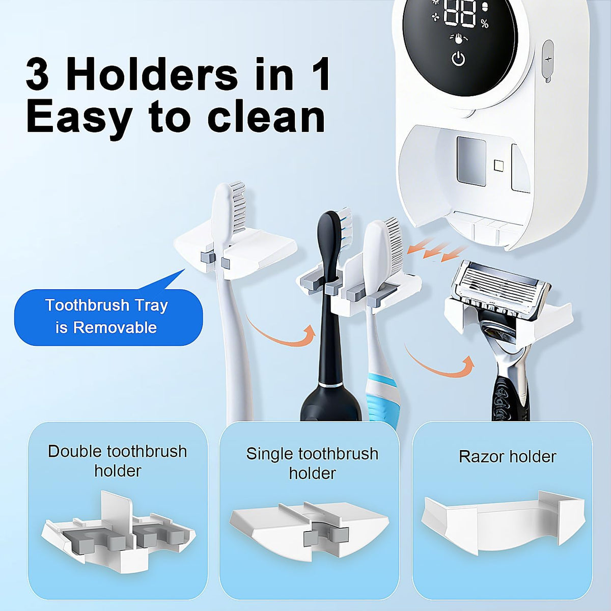 Rechargeable Sensor Toothbrush & Razor Holder with Drying Function