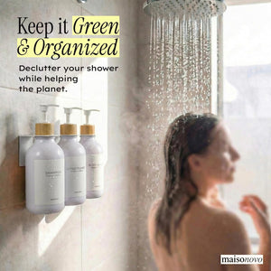 White & Bamboo Shower Dispenser Set – 3 Refillable Bottles