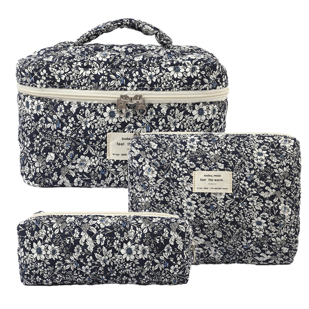 Floral Quilted Travel Cosmetic Bag – Yellow orange flower