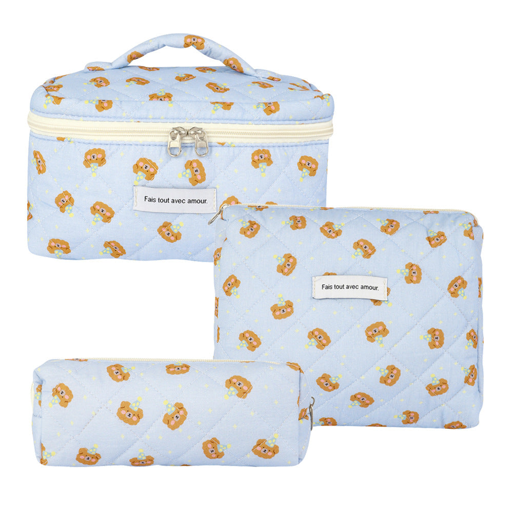 Floral Quilted Travel Cosmetic Bag – Checkered flowers