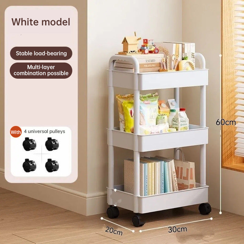 White rolling storage cart. Multifunctional, open shelves for books – Black