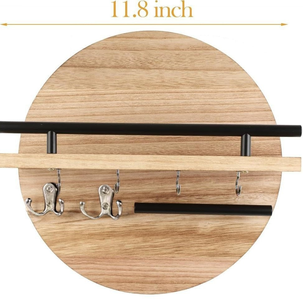 Round Wood Entryway Shelf with Key Hooks – alternate view