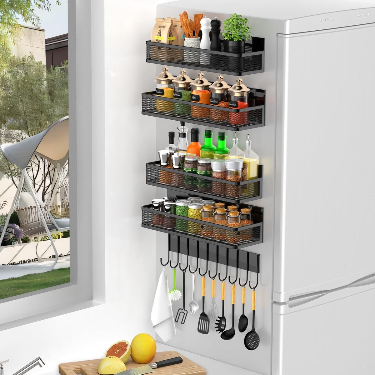 New Magnetic Shelf Moveable Magnetic Fridge Organizer Rack Seasoning – alternate view