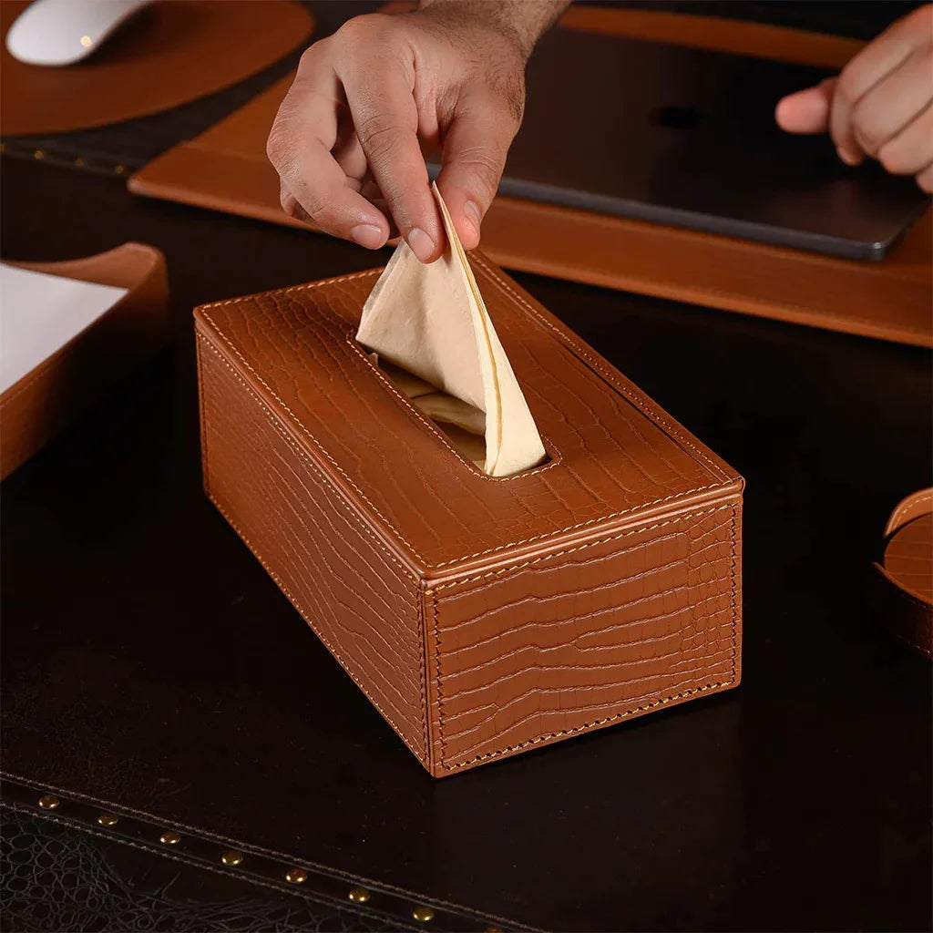 Vintage Crafts Hotel Commercial Leather Tissue Box Holder Custom Logo Paper Towel Dispenser Home Office Classic Durable Handmade