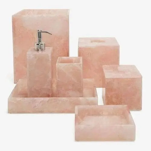 7-Piece Pink Marble-Look Resin Bathroom Accessory Set