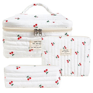 Floral Quilted Travel Cosmetic Bag – Small flowers on white background