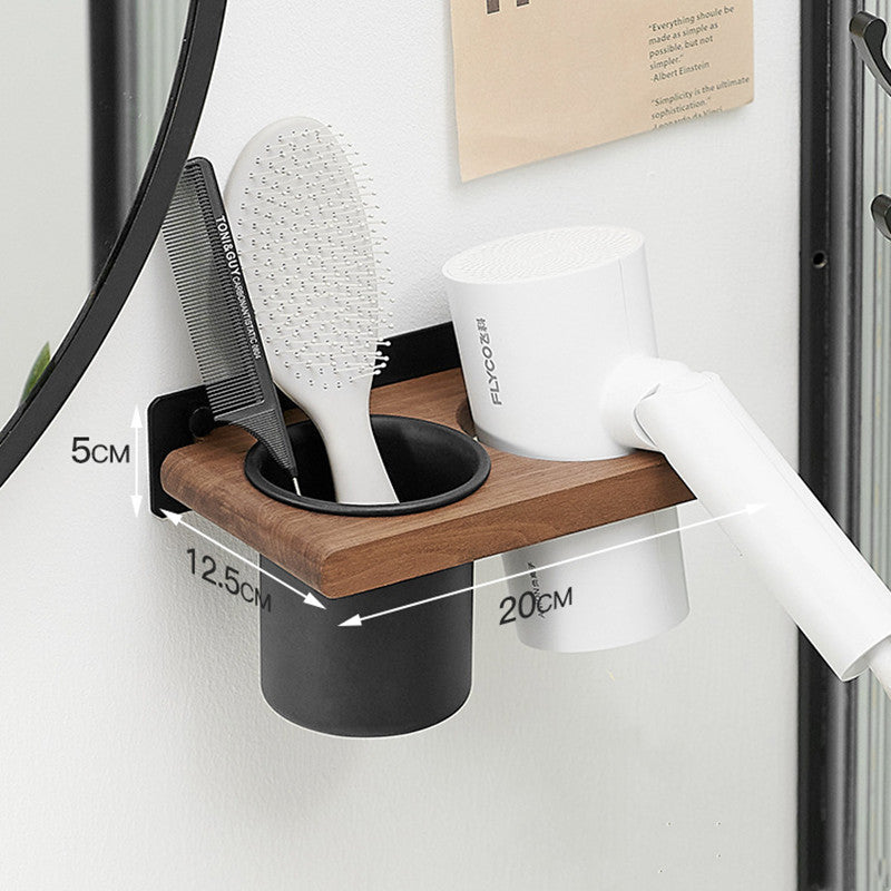 No-Drill Solid Wood Hair Tool Rack – Double Cup