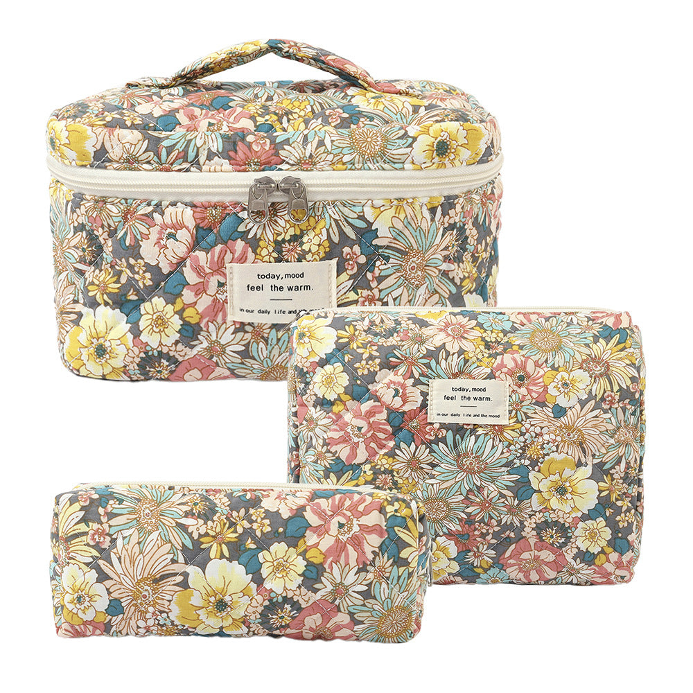 Floral Quilted Travel Cosmetic Bag – Pink flowers