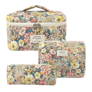 Floral Quilted Travel Cosmetic Bag – Pink flowers