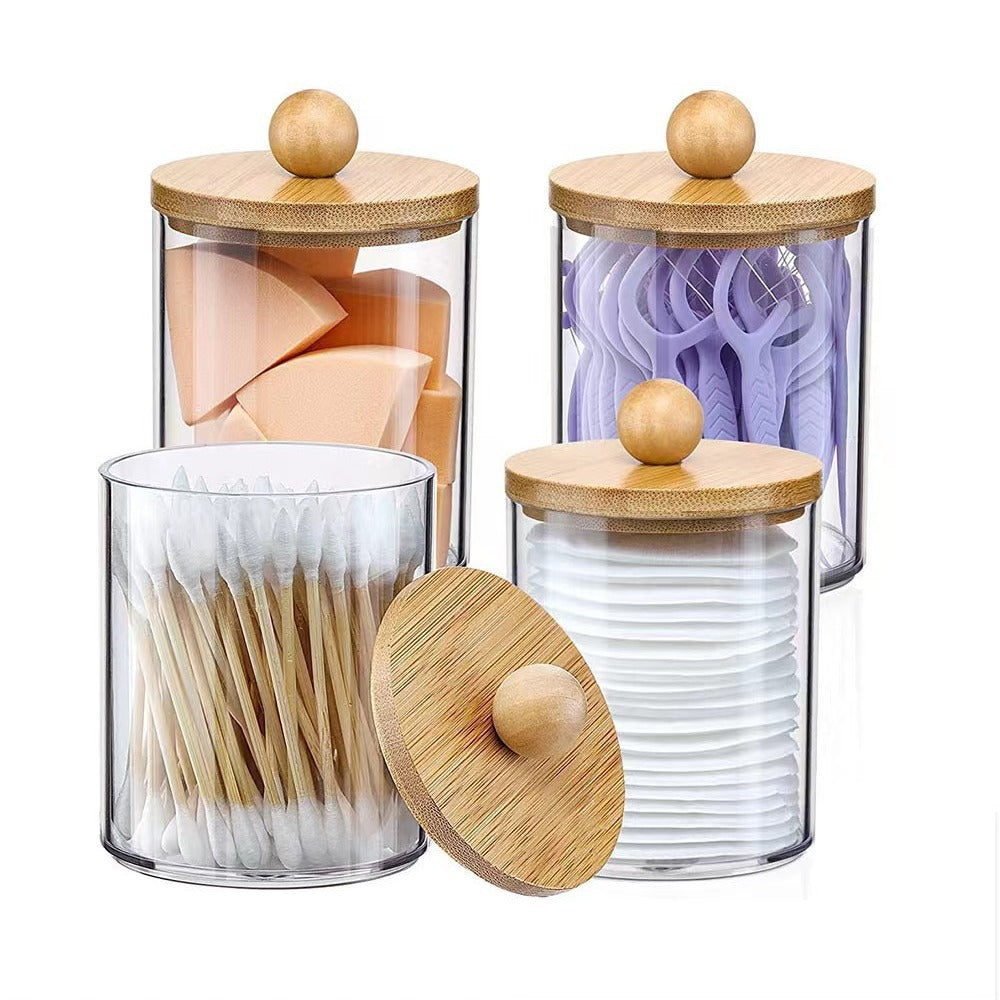 Bamboo cover cotton swab box portable round container cosmetic – Upper layer (ball cover)