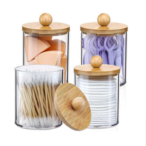 Bamboo cover cotton swab box portable round container cosmetic – Upper layer (ball cover)