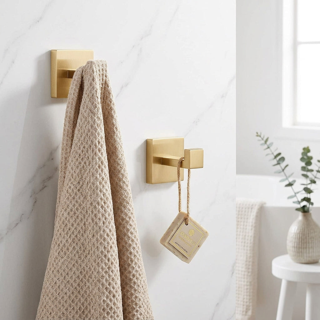 Brushed Gold Stainless Steel Towel & Robe Hooks – 2-Pack