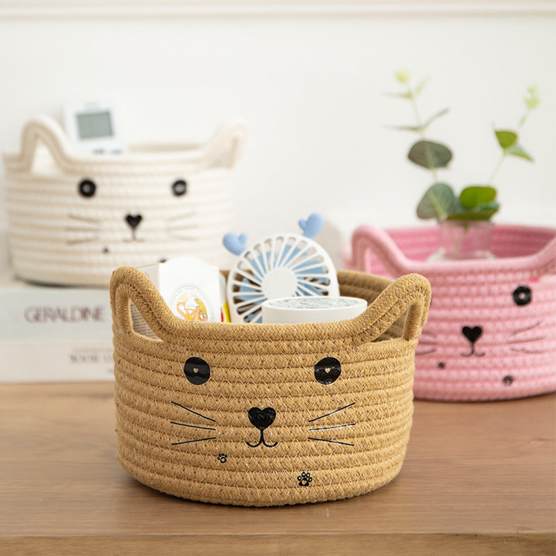 Handwoven Cotton Rope Storage Basket Dirty Clothes Basket Frame – Cat White