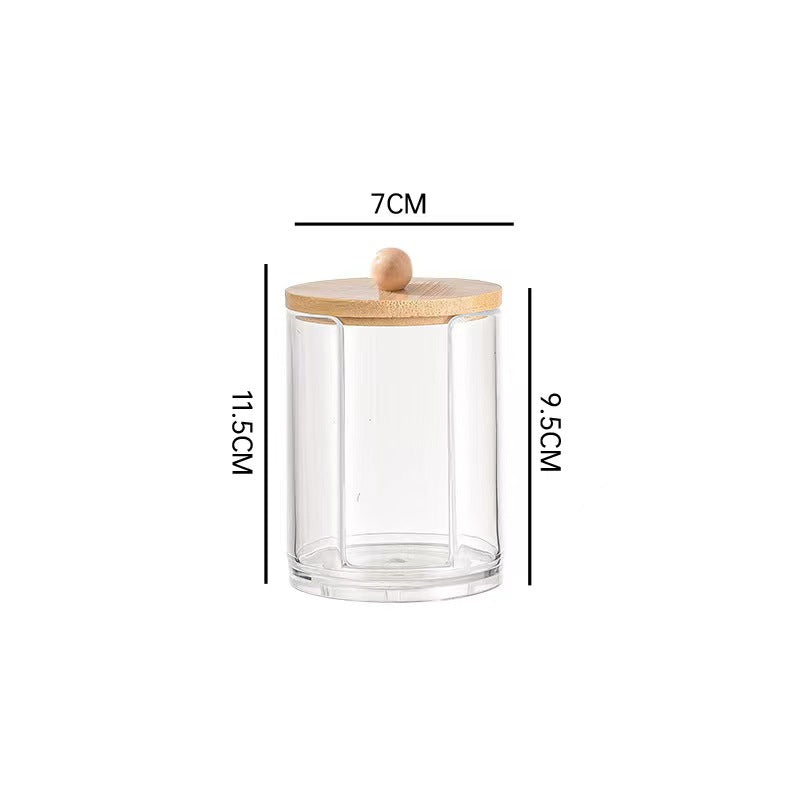 Bamboo cover cotton swab box portable round container cosmetic – alternate view