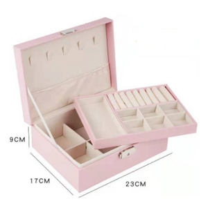 Jewelry Box with Lock Double Layer High Capacity Leather Jewelry – Black