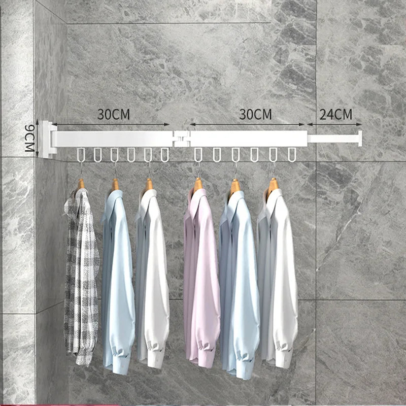 Retractable Cloth Drying Rack Folding Clothes Hanger Wall Mount – 2 rod black 12 hook