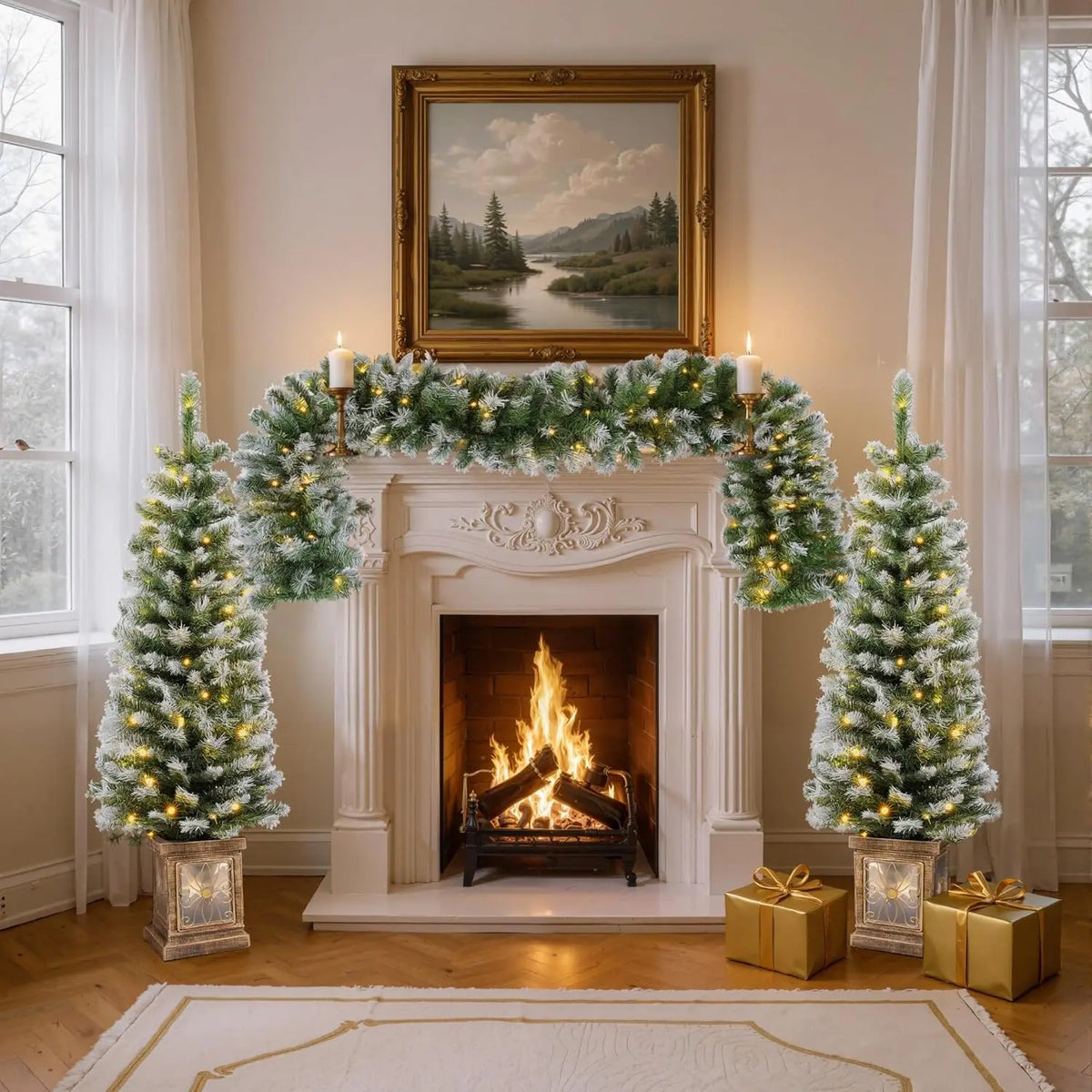 3-Piece Pre-Lit Christmas Wreath and Entrance Tree Set