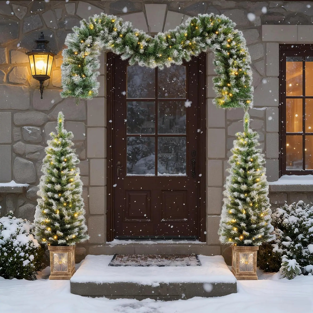 3-Piece Pre-Lit Christmas Wreath and Entrance Tree Set