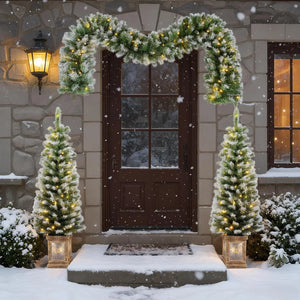 3-Piece Pre-Lit Christmas Wreath and Entrance Tree Set