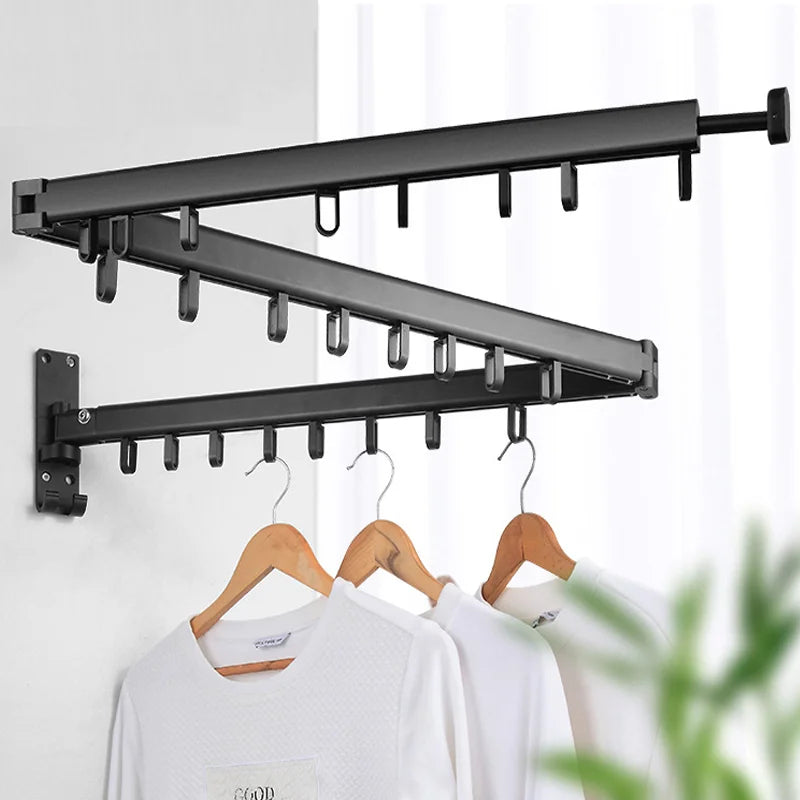 Retractable Cloth Drying Rack Folding Clothes Hanger Wall Mount – 1 rod white 6 hook