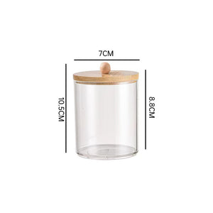 Bamboo cover cotton swab box portable round container cosmetic – alternate view