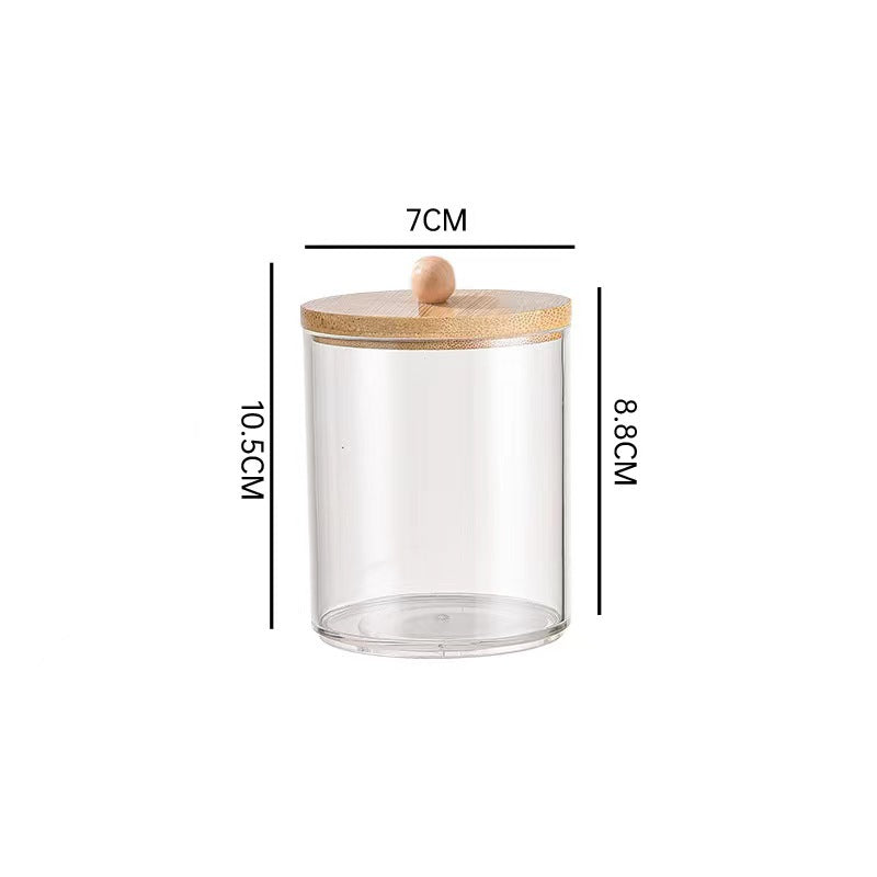 Bamboo cover cotton swab box portable round container cosmetic – alternate view