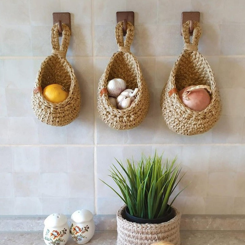 Handwoven Hanging Fruit and Vegetable Basket – yellow