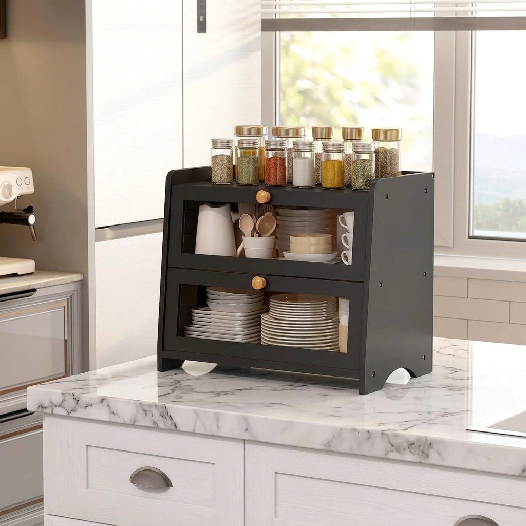 Double Layer Bread Box Container for Kitchen Countertop Homemade Bread