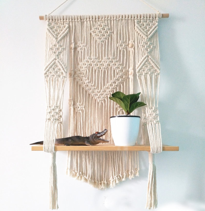 Macrame Plant Hanger with Shelf Rope Planter Pot Basket Hanger – alternate view