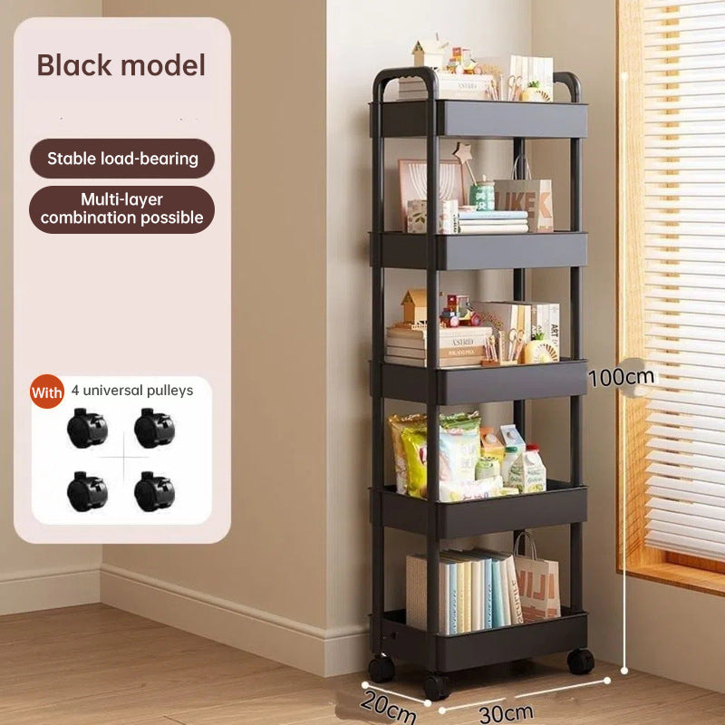 White rolling storage cart. Multifunctional, open shelves for books – White