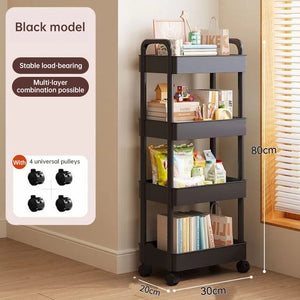 White rolling storage cart. Multifunctional, open shelves for books – White