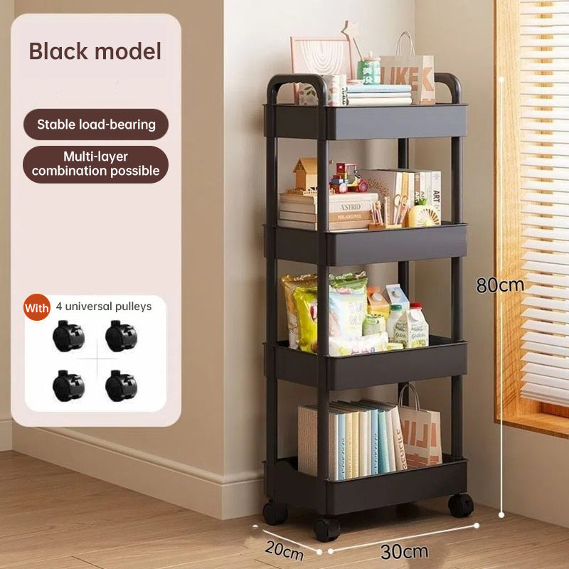 White rolling storage cart. Multifunctional, open shelves for books – White