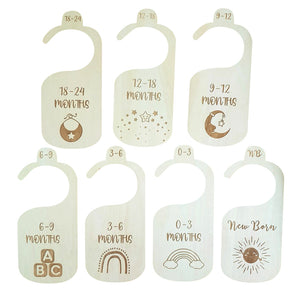7 Pack Wooden Baby Hangers Nursery Closet Clothes Size Divider – alternate view