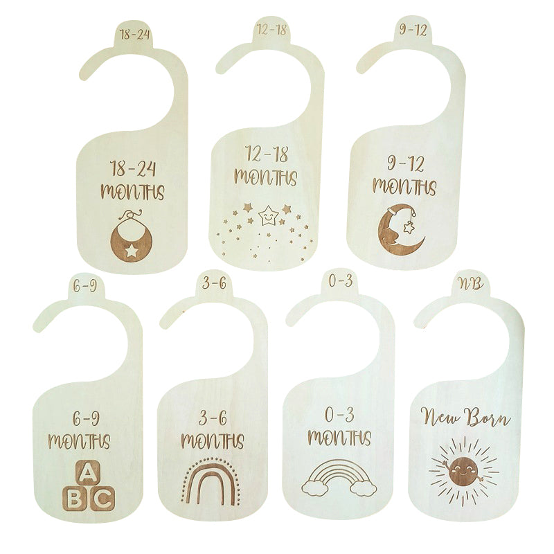 7 Pack Wooden Baby Hangers Nursery Closet Clothes Size Divider – alternate view
