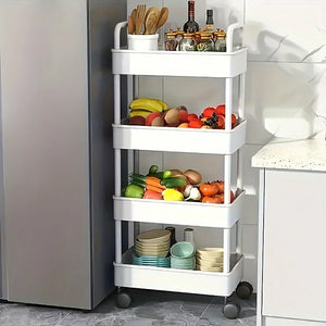 White rolling storage cart. Multifunctional, open shelves for books – alternate view