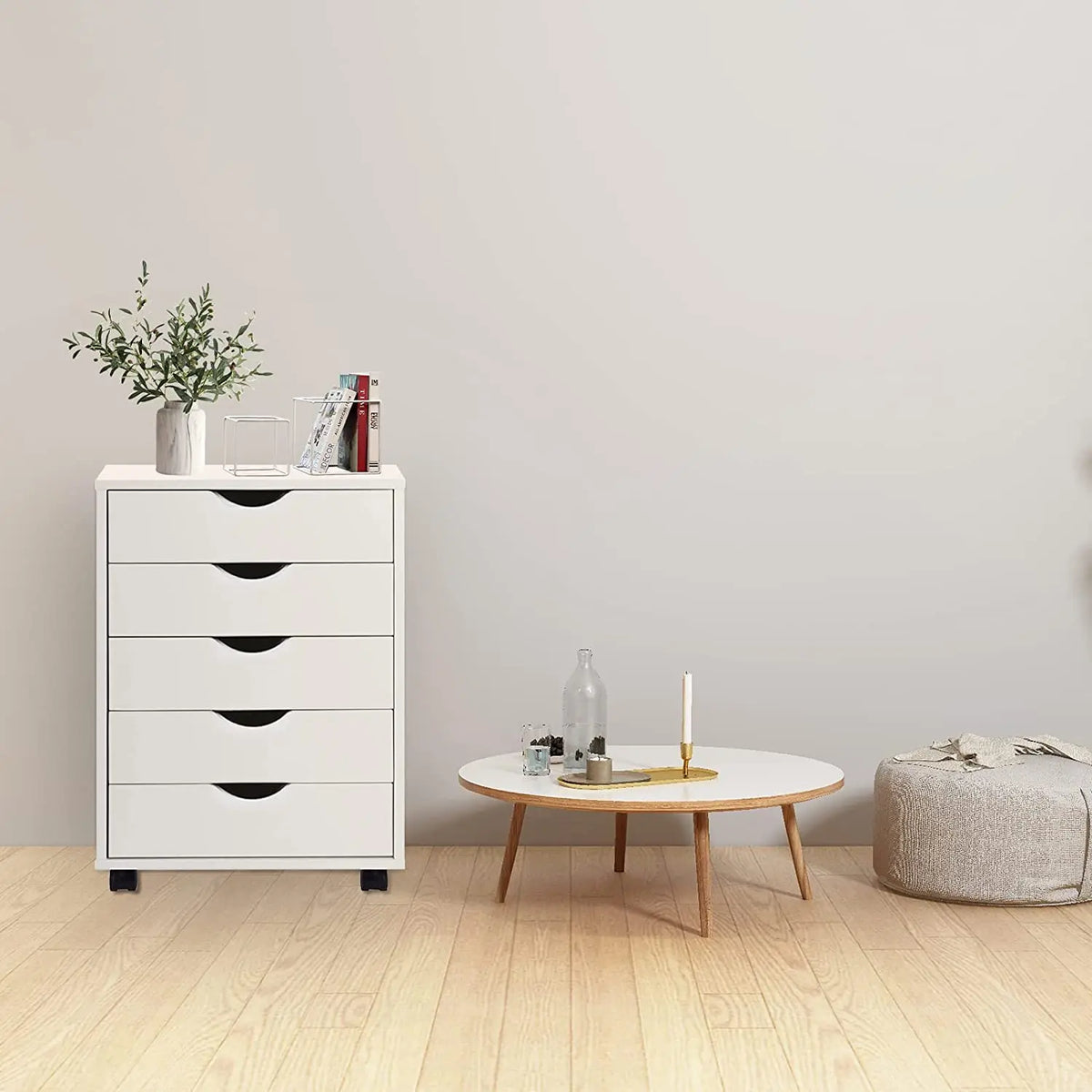 YQ FOREVER Home Office Modern Wooden White File Storage Filing Cabinet with 5 Drawers