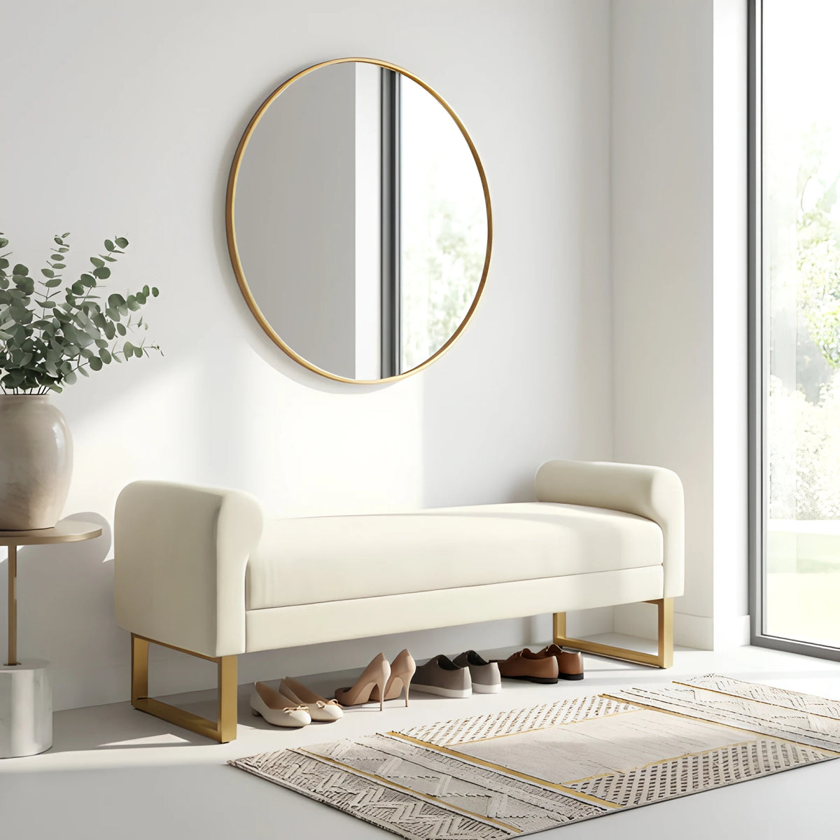 US Local Stock Upholstered Hallway Shoe Changing Bench Golden Metal Leg Decorative Bedroom End Bed Bench