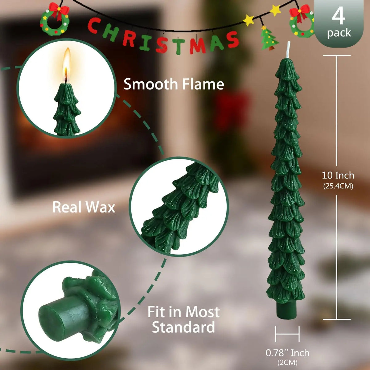 10-Inch Unscented Christmas Tree Taper Candles