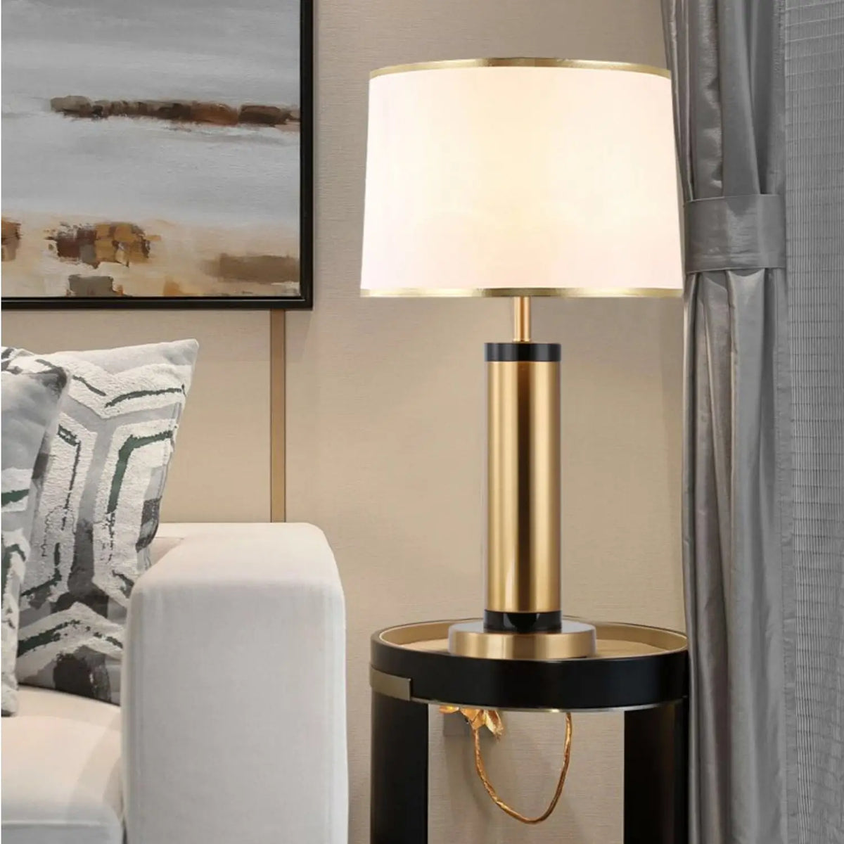 Modern Black Metal Fabric Table Light