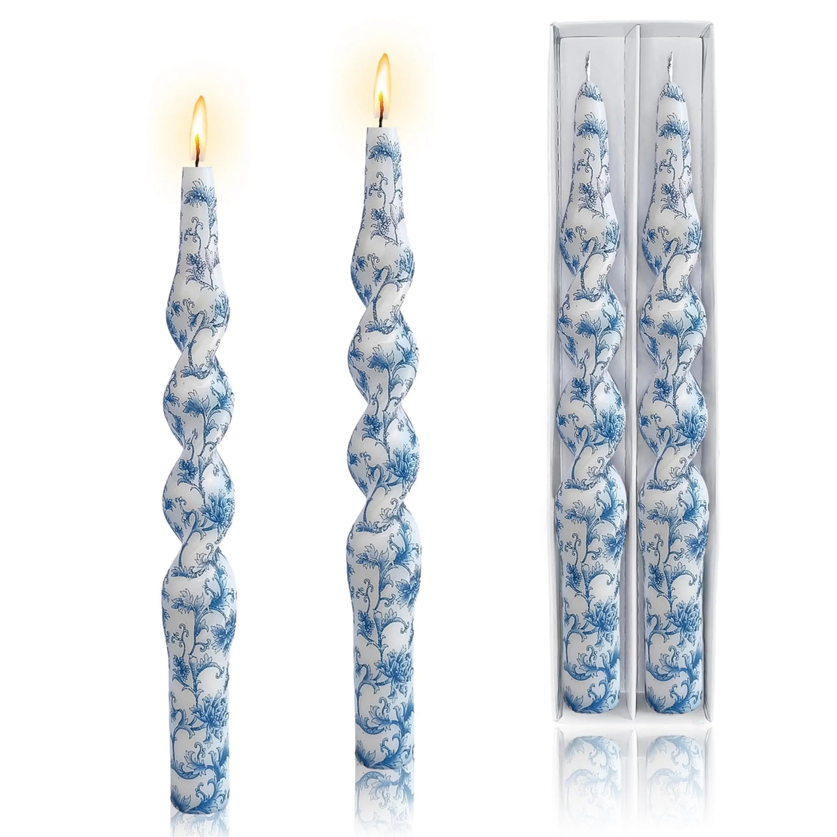 Handmade 10" Taper Candles Flame Print Colored Wax Twisted Candle Sticks