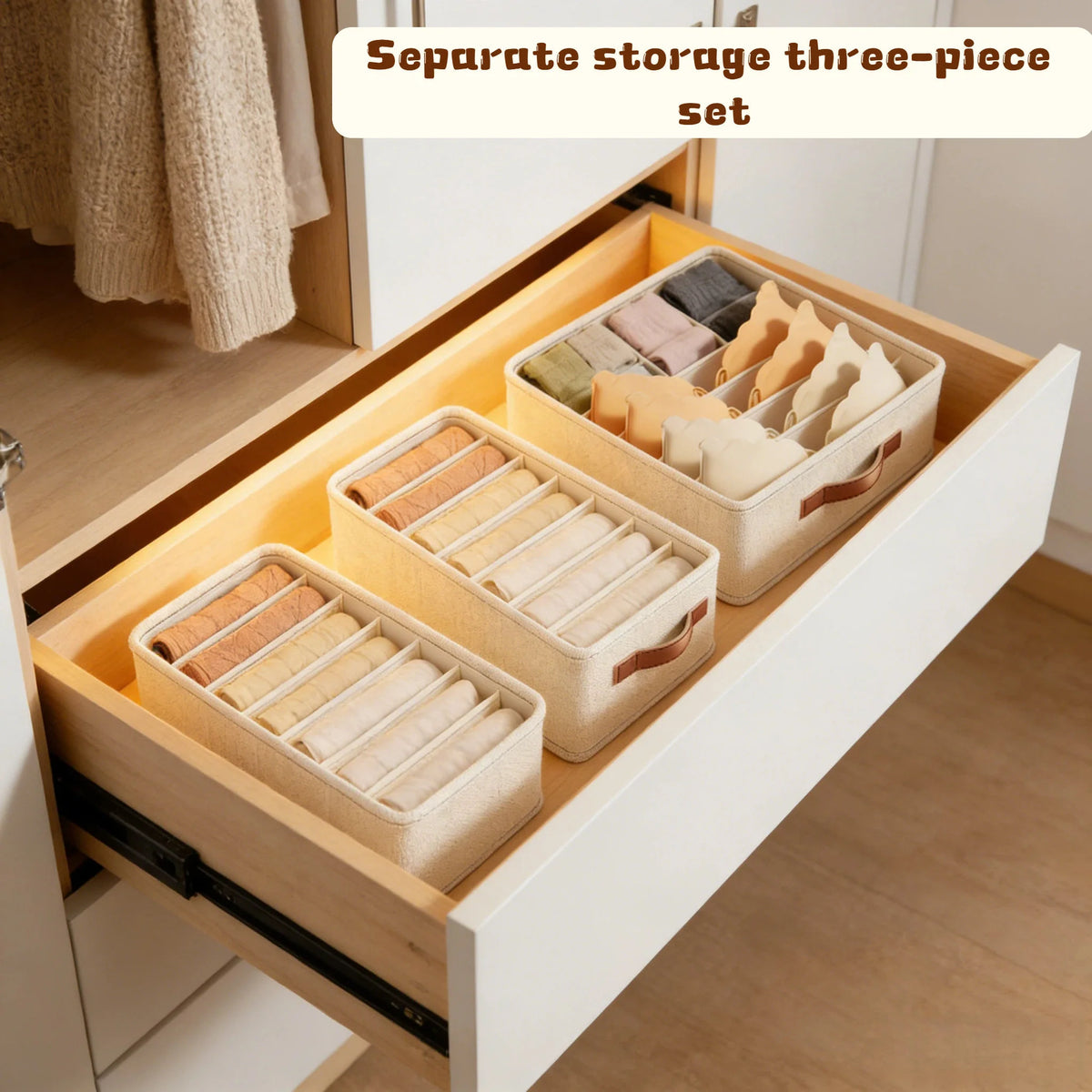 3 Piece Non Woven Drawer Organizer Foldable Clothing Storage Box Bra Sock Tie Divider Set