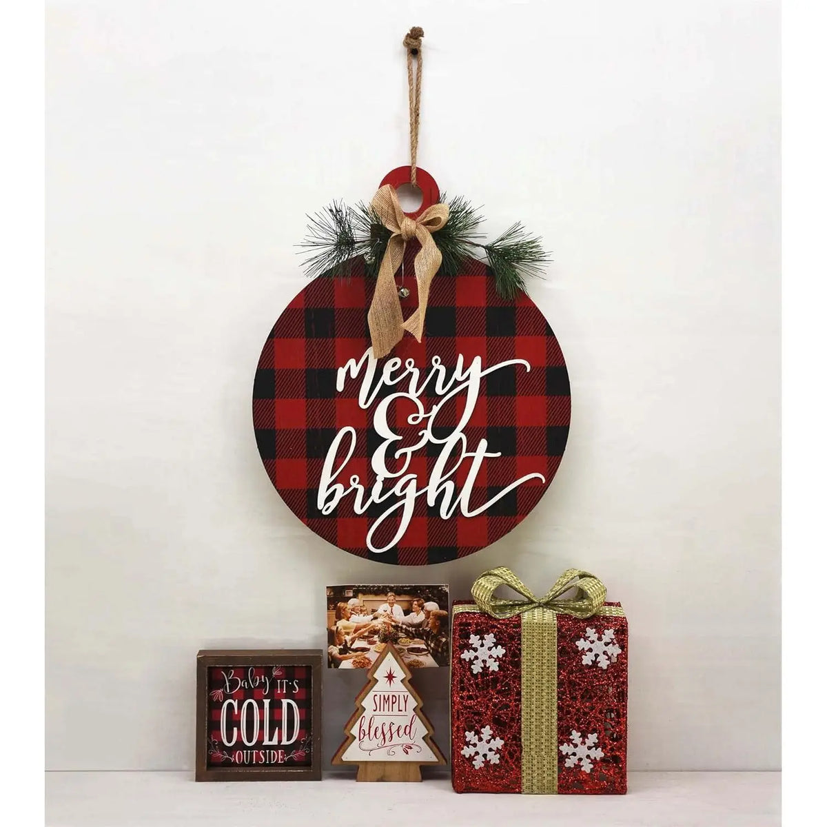 Merry and Bright Wooden Christmas Wall Sign