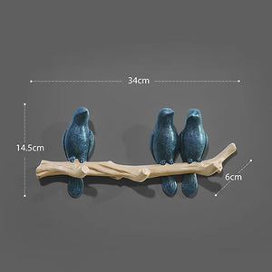 Decorative Bird Wall Hooks – Blue 4 birds