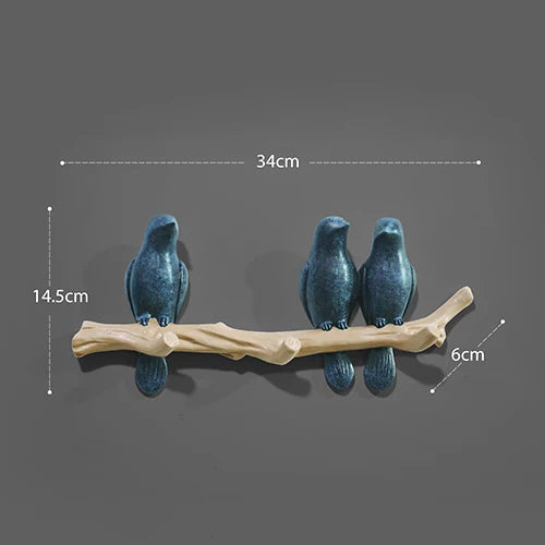 Decorative Bird Wall Hooks – Blue 4 birds
