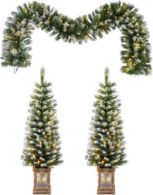 3-Piece Pre-Lit Christmas Wreath and Entrance Tree Set