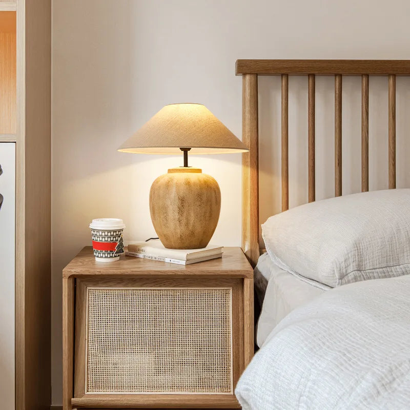 New Hotel Japanese Wabi Sabi Handmade Modern Rustic Minimalist Ceramic Electric LED Living Room Desk Light Bedroom Table Lamp