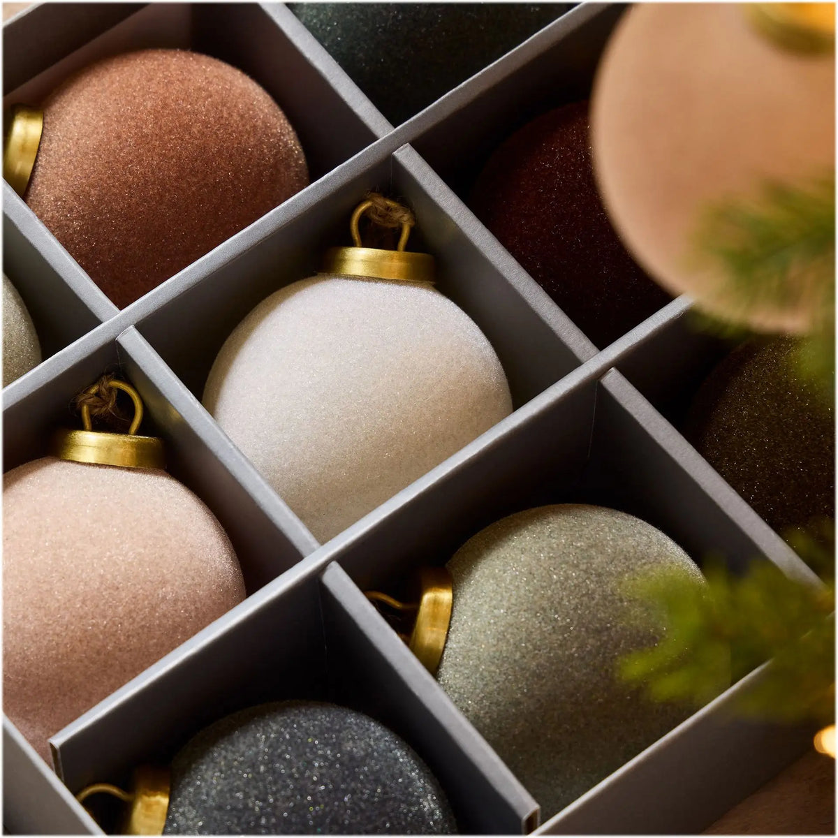 9-Piece Flocked Christmas Ball Ornament Set