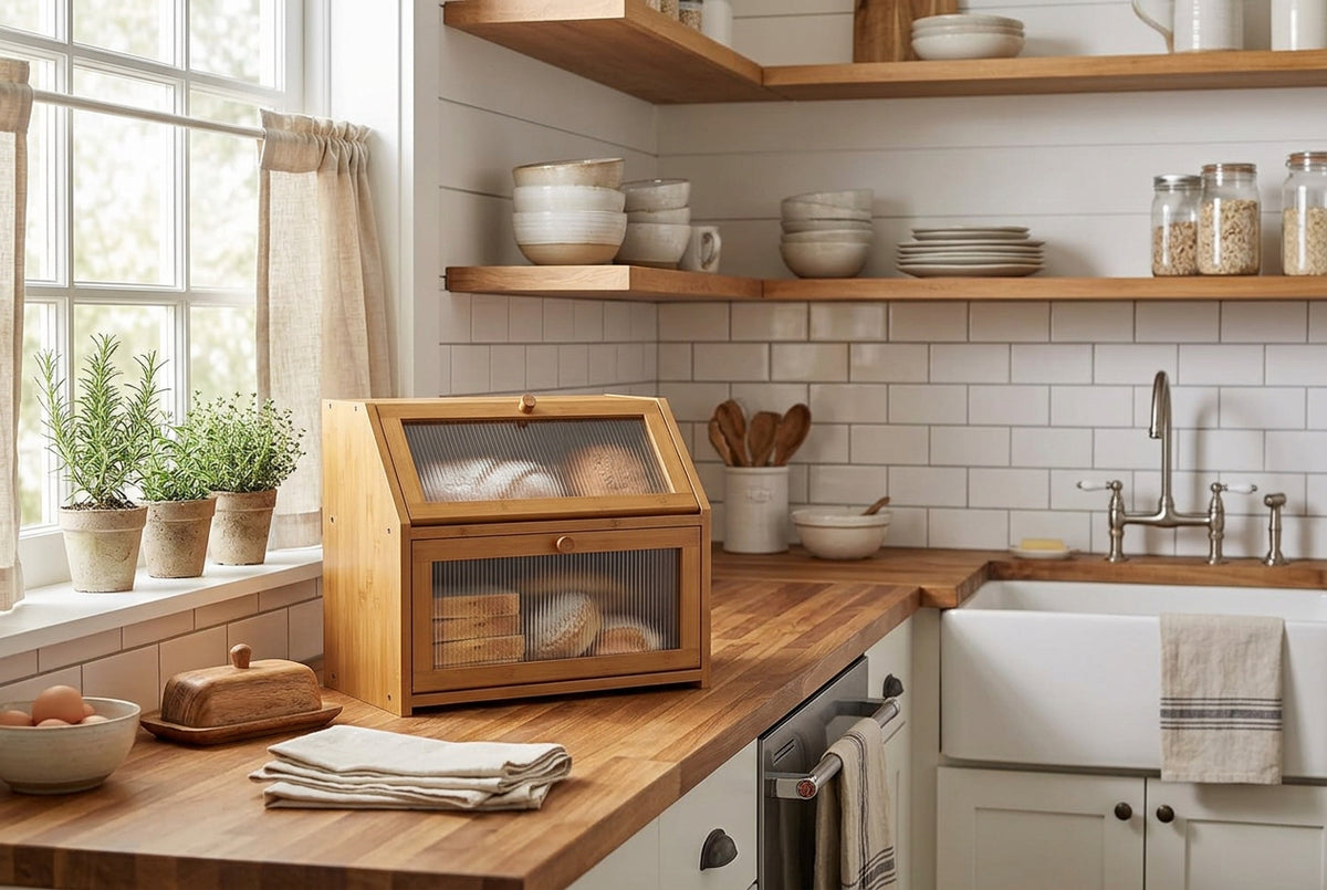 Large Bamboo Bread Box – Two-Tier Countertop Storage