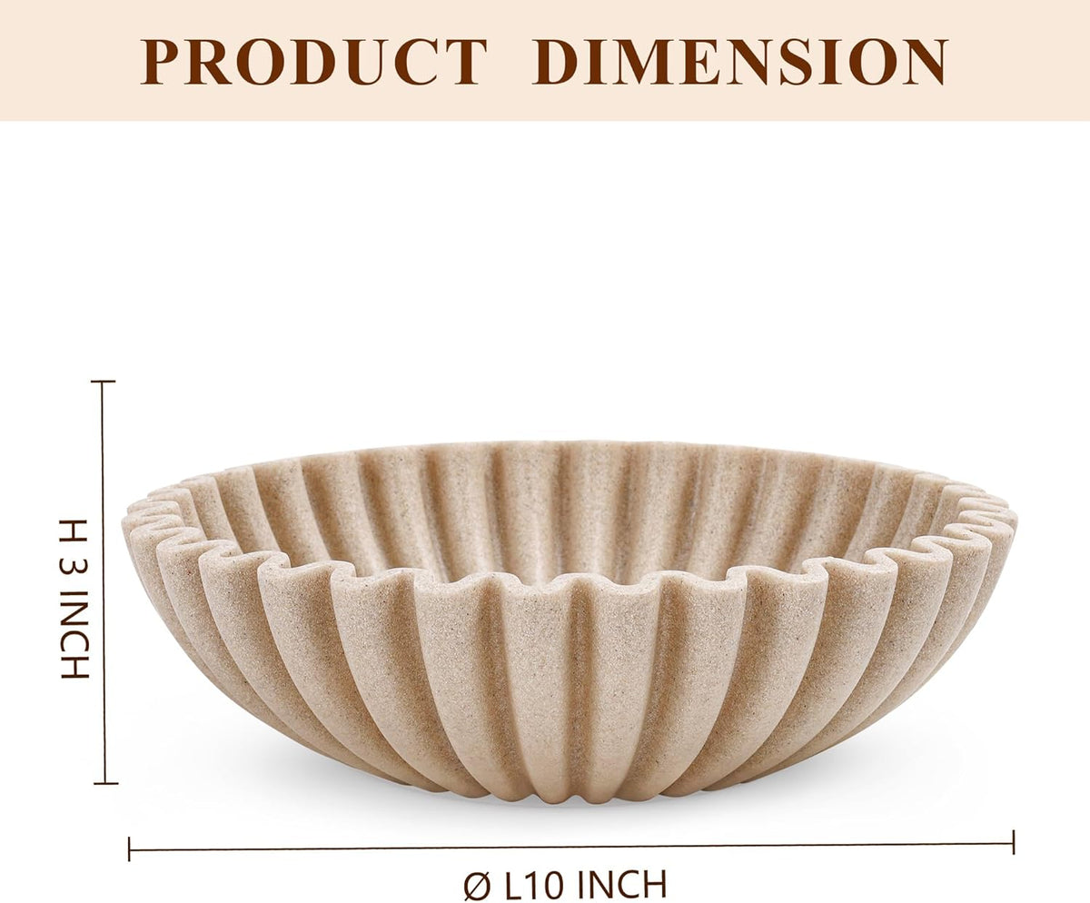 Beige Ruffle Decorative Bowl – 10″ Artificial Stone